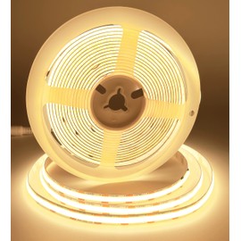 PISIN 12V COB LED Strip Light Warm White 3000K IP20 Uniform Light Emitting 480LEDs/M 16.4FT/5M CRI90 Flexible Can be Cropped LED Light Strip Cabinet Home DIY Lighting Projects (Warm White 3000K)