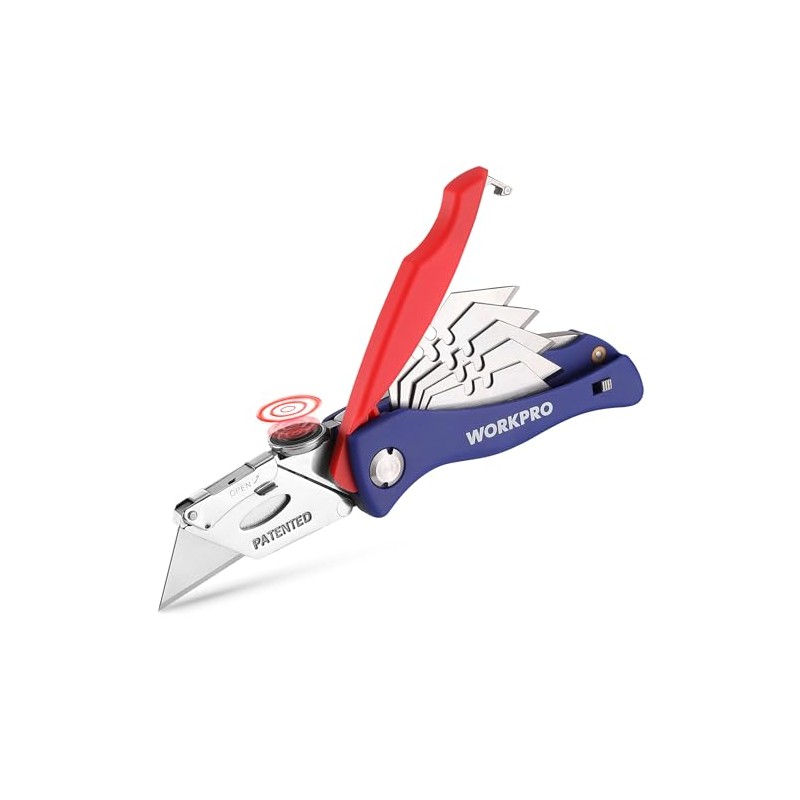 WORKPRO Folding Utility Knife, Quick-Change Box Cutter, Blade Storage in