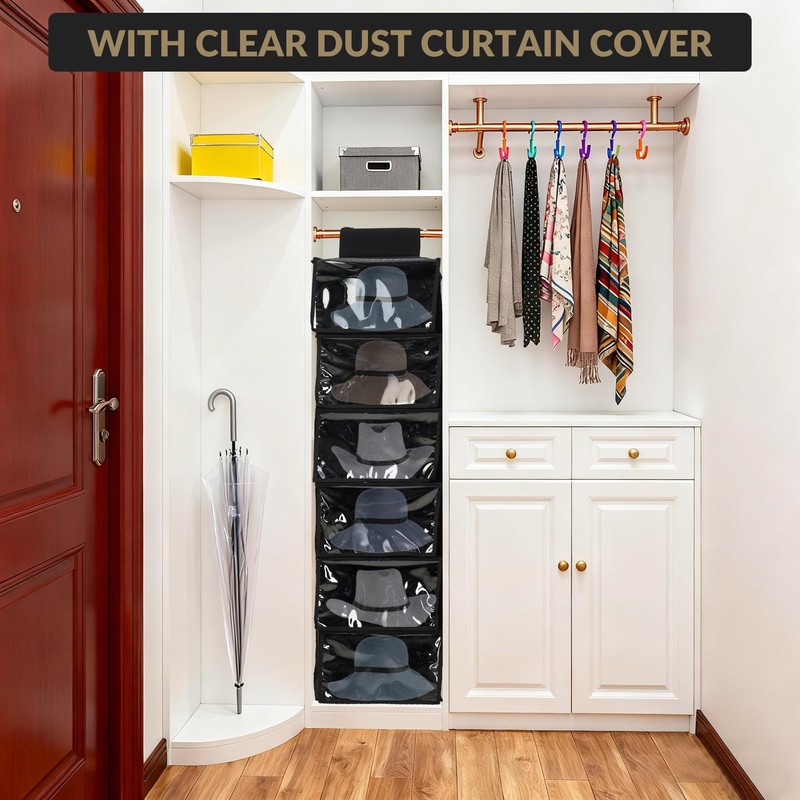 Garvee 2-Pack Hat Racks with Dust Cover, 6 Shelf Hanging