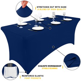 Smiry 2 Pack Spandex Table Cloth 6FT, Elastic Fitted Stretch Tablecloths for Rectangle Tables, Washable Table Cover for Outdoor, Wedding, Banquet & Parties (Navy, 72Lx30Wx30H Inch)