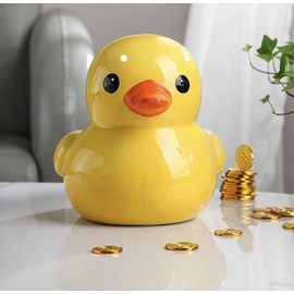 123Arts Yellow Resin Duck Piggy Bank Money Bank Coin Bank Ornament
