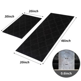COSY HOMEER Soft Kitchen Rugs [2 PCS] for in Front of Sink Super Absorbent Kitchen Floor Mats and Mats 20x30 Inch/20X48 Non-Skid Kitchen Mat Standing Mat Washable,Polyester,Black