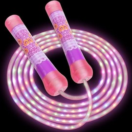 Skipping Ropes for Children, Led Luminous Jump Rope with Non Slip Handle, Adjustable for Girls Boys Exercise Workout Outdoor, Adult Fitness Skipping Rope Pink