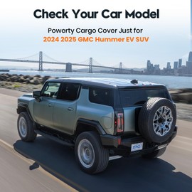 Powerty Retractable Cargo Cover for 2024-2025 GMC Hummer EV SUV, Canvas Texture Trunk Cover Privacy Screen Rear Security Shade for GMC Hummer EV SUV Accessories