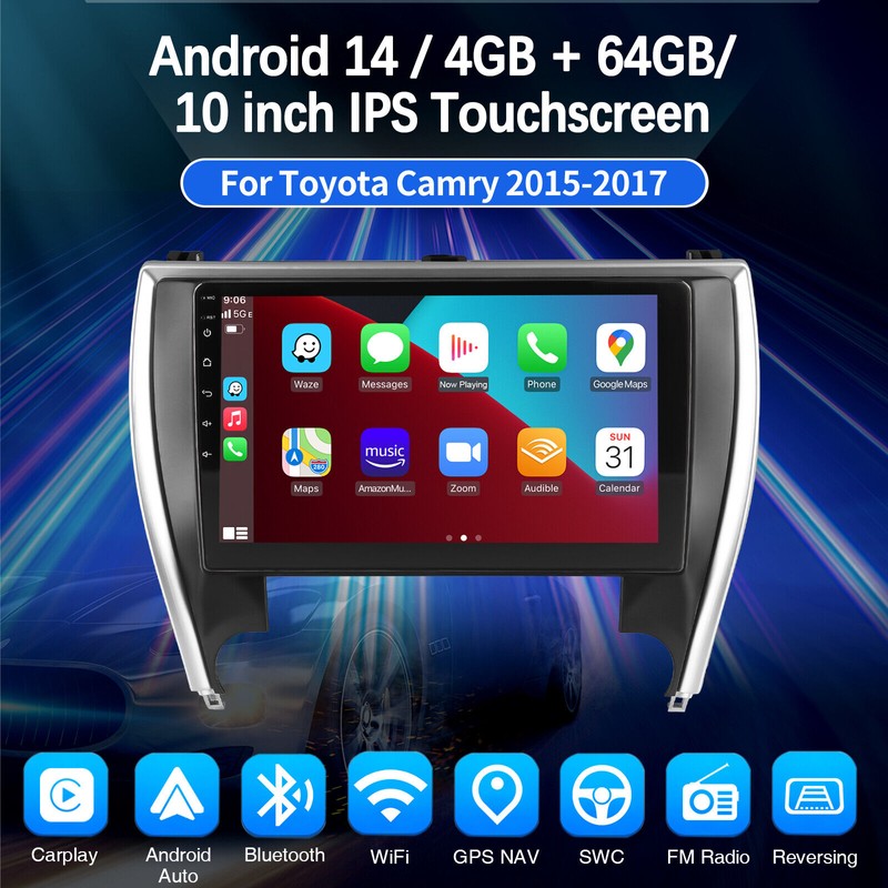 ESSGOO 10.1" Carplay Android 14 4+64G Car Stereo GPS AHD