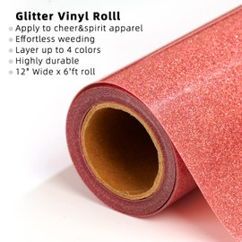 FANSGUAR Rose Gold Glitter HTV Roll -12" x6ft Iron on Heat Transfer Vinyl for DIY Shirts Gifts