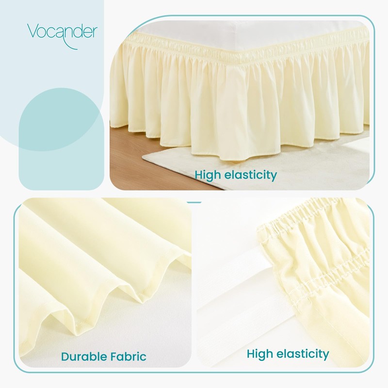 Vocander Bed Valance Sheet Skirt Pleated Wrap Around for Single