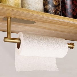 Paper Towels Rolls Holders- for Kitchen,Paper Towels Bulk- Self-Adhesive Under Cabinet,Both Available in Adhesive and Screws,Stainless Steel Paper Towel Holder(Gold)