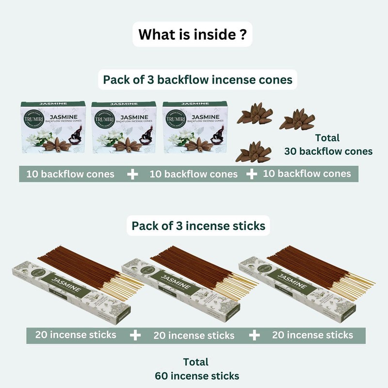 Jasmine Incense Sticks & Backflow Incense Cones for Waterfall Combo