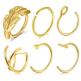 VF VFUN 18G Fake Nose Piercing Stainless Steel Ear Cuff Nose Hoop Cartilage Helix Earrings Hoop Jewelry Septum Piercing for Women 6PCS - Gold