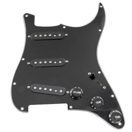 Musiclily Pro-SE ST-60SE Pre-wired SSS Pickguard with Staggered Alnico 5 Pickups for Strat Style Electric Guitar, 3Ply Black