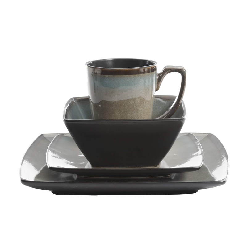 Gibson Elite Tequesta Square Reactive Glaze Stoneware Plates and Bowls