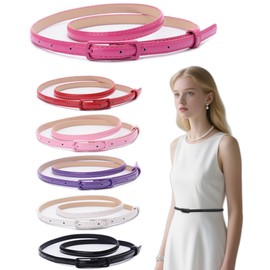 EOQIFJM Women Skinny Belts 6 Pack – PU Leather Thin Waist Belts for Dresses, Jeans, Pants with Buckle, Fashion Slim Leather Belt