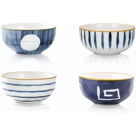 Sophie & Panda Porcelain Soup Bowls Pack of 4 (8.5 Oz) - Creative Abstract Shape