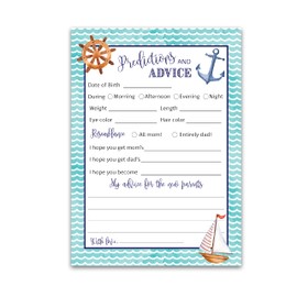 NAUTICAL Prediction and Advice Cards - Pack of 25 - Rustic Blue Anchor, Ahoy BOY Baby Shower Game, Wishes for New Parents Mom & Dad to be Mommy & Daddy Message Boat Shower Activity Keepsake G807-PDAV