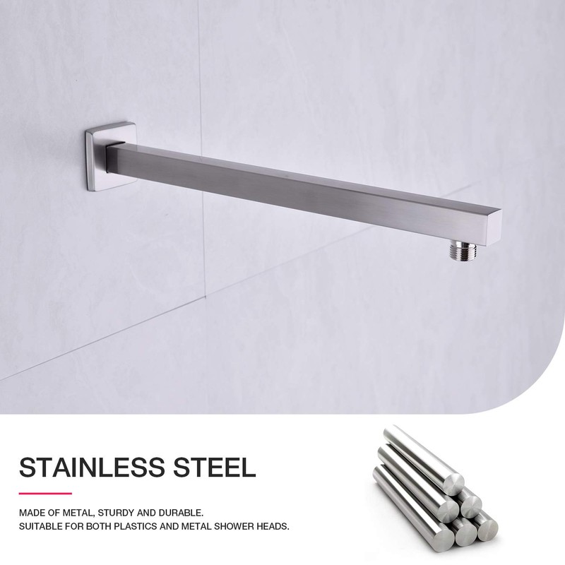 Square Shower Arm with Flange Heavy Duty Stainless Steel Rainfall