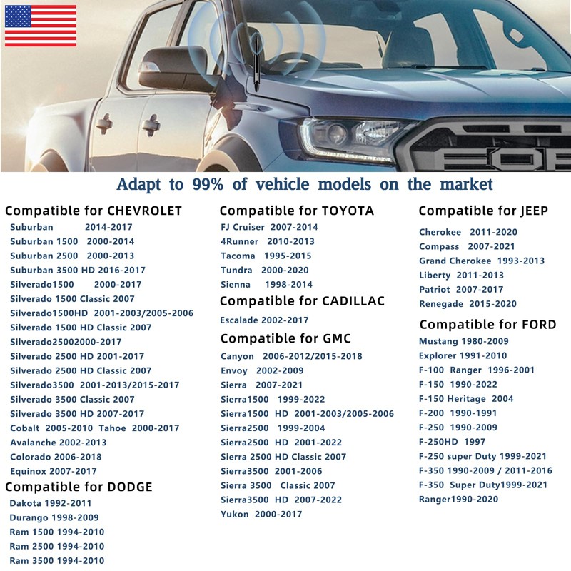 Truck Car Bullet Antenna with Valve Stem Caps Mast for