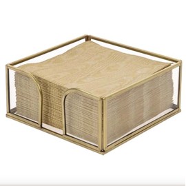 Boston International Paper Napkin Holder Caddy Dispenser for Kitchen Dining Buffet & Bar Countertops, 5.25" x 5.25" (Fits Cocktail Size), Gold Edge Glass
