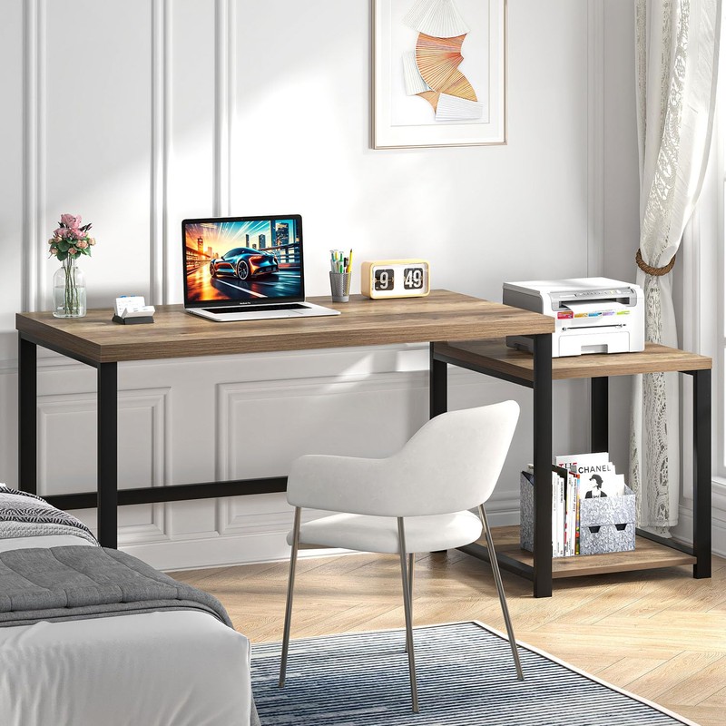 63 Inch Large Computer Desk with Printer Space & PC