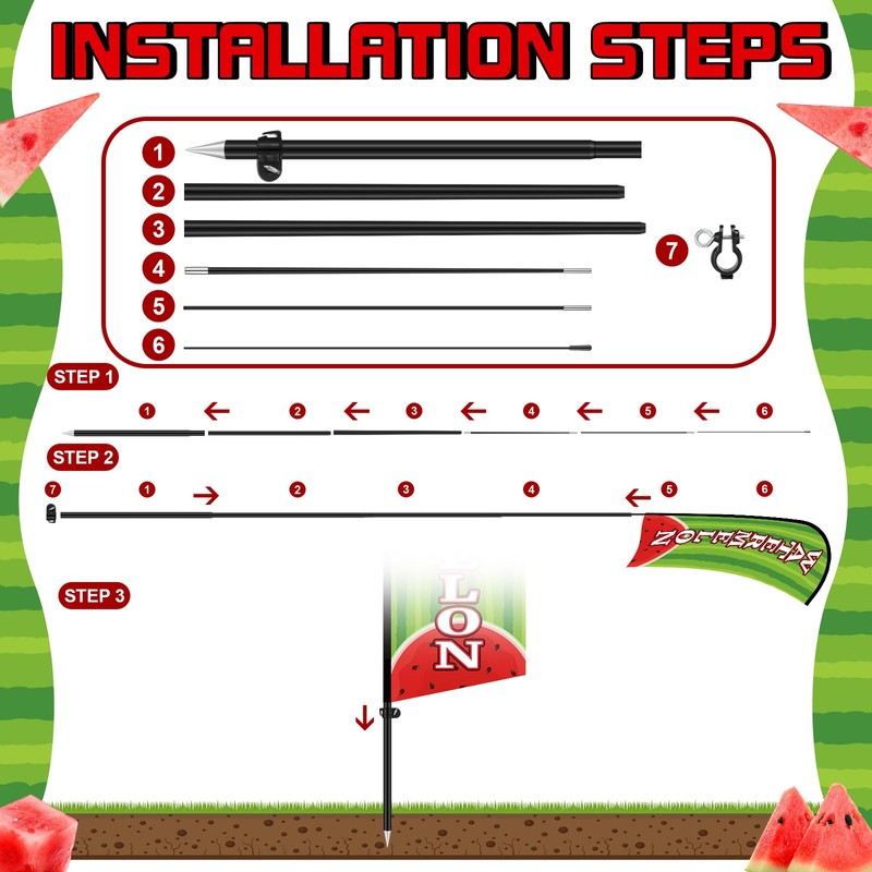Hillsuren Watermelon Advertising Feather Flag Pole Kit Include 7 ft