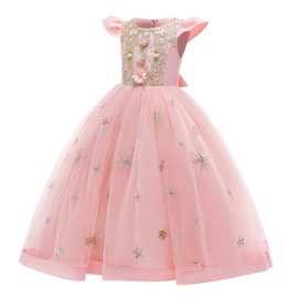 Girl Flower Royal Palace Lace Maxi A line Party Summer Dress Floor Length Princess Formal Prom Gothic Victorian Gowns Fancy Masquerade Dress Up for Party Wedding Pageant Peach Pink-02 11-12 Years