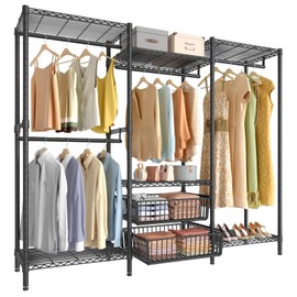 VIPEK V10i Medium Garment Rack Heavy Duty Clothes Rack, Freestanding Coat Rack for Hanging Clothes Wardrobe Metal Clothing Rack with 2 Slid Storage Baskets, 68.9" L x 15.7" W x 76.4" H, Black