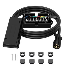 Gonice 8FT 7 Pin Trailer Wiring Harness with 7 Gang Junction Box, Heavy Duty 7 Way Trailer Cord for Trailers RVs Campers, Weatherproof