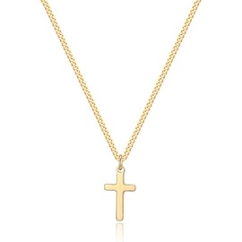 Joxevyia Cross Necklace for Boy 14K Gold Filled Stainless Steel Small Cross Pendant with Cuban Chain Necklace Simple Faith Jewelry Christmas Gift for Men Women Girls 18"