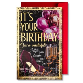 art nuvo Birthday Card - Happy Birthday Card with Envelope Full of Shine and Shimmering Light Reflected in the Glittering Number and Colourful Prints