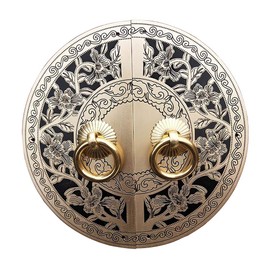 Tiazza A Pair Antique Brass Round Plate Pulls Handle Shoe Cabinet Wardrobe Cupboard Pure Copper Vintage Double Door Ring Pull (Black Tone)