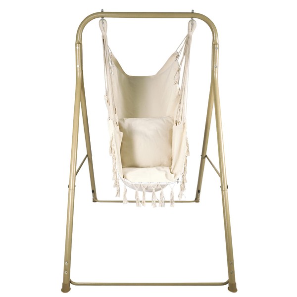 RedSwing Hammock Chair with Stand, Portable Hanging Chair Hammock Stand for Adult, Sturdy Steel Hammock Frame with Hanging Swing for Indoor Outdoor Patio Backyard, Max Load 330 Lbs Beige