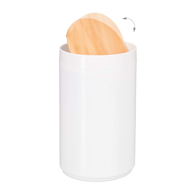 Relaxdays Cosmetic Bin, Bamboo Swing Lid, Modern Bathroom Bin, Plastic,