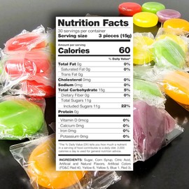 Fruit Disc. Hard Candy. Assorted Classic Flavors (Cherry, Orange, Lemon, Grape, Lime). Individually Wrapped Candies. 3 Pound Bulk Bag. Approx. 270 count.