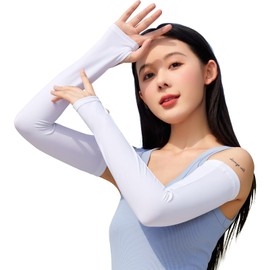 Famimor Women's Cooling Arm Cover, UV Protection, Long Length, With Finger Holes, Arm Cover, UPF50+, Summer, Cool, Sun Protection, Arm Sleeve, For Golf, Bicycle, Driving, Gardening, Sports, Work,