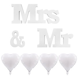 1 Set of Wedding Decoration Ornaments, 4 Balloons, Mr and Mrs Decoration Ornaments, Wooden Wedding Ornaments, White Decoration Wedding Ornaments