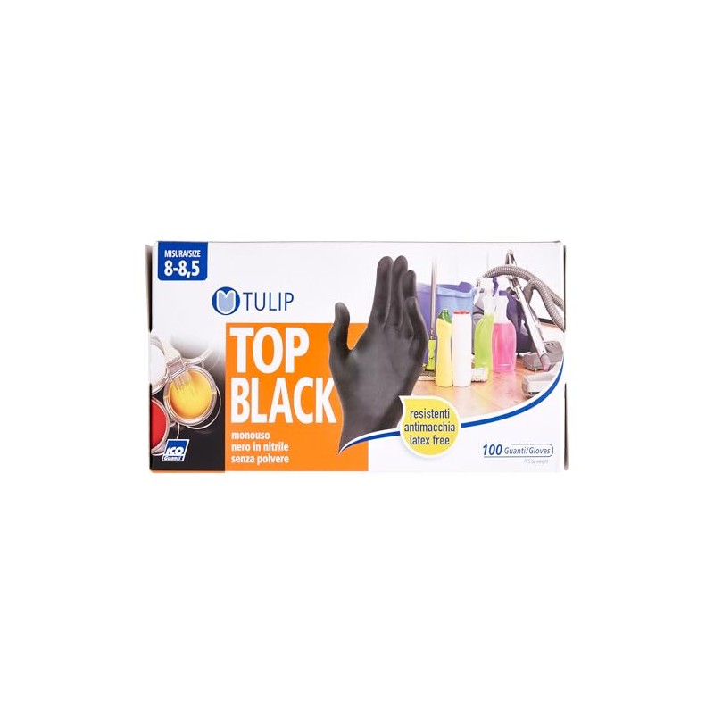 Tulip Top Black Nitrile Disposable Gloves Powder Free Pack of