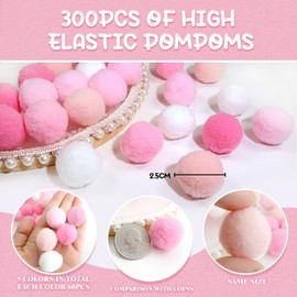 TOAOB 300 Pieces Pompoms 25 mm Pink Series Pompom Fluffy Plush Set Balls Art Bobble for Funny DIY Creative Crafts