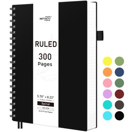 RETTACY A5 Notepad, Notebook, Spiral Bound Notebooks, 300 Sheets/150 Pages for Writing, 100 GSM College Ruled Paper, PVC Hardcover, 14.5 x 21 cm - Black