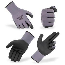 ACKTRA WG019 Safety WORK GLOVES 3 pairs, 15G Seamless Grey Nylon Spandex Shell, Black Nitrile MicroFoam Finish Coated, Comfort Fit, Power Grip, for Men and Women, Large