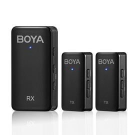 BOYA Wireless Lavalier Microphone for Camera, 20-Hours Battery, Noise Cancellation, Dual-Channel, Mini Lapel Clip On Mic for DSLR, Record, Vlog, Live Streaming, 2 Transmitters 1 Receiver WMic5-M2