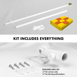 UD_G128 Combo Pack: 5 Ft Tangle Free Spinning Flagpole (White) & New Mexico Flag 2x3 Ft Embroidered 220GSM Spun Polyester, Brass