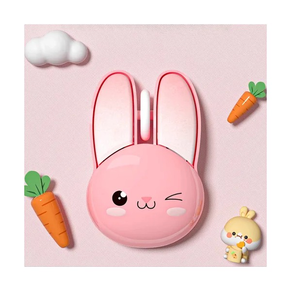 Mouse Inalámbrico Silencioso Conejo Adorable - Ergonomico, 5 Colores (Rosa/Azul),