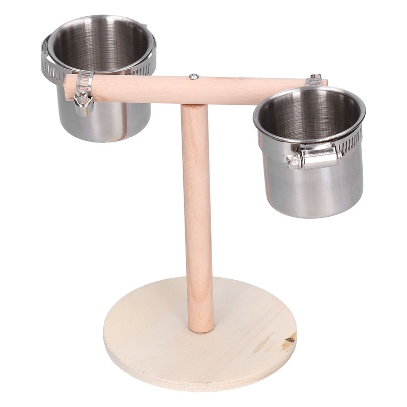 Bird Perch Stand Wooden Parrots Stand with Stainless Steel Feeding