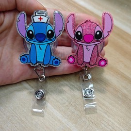 2Pcs Cute Nurse Badge Reel, Retractable ID Badge Holder with Alligator Clip, Glitter Acrylic Cute Badge Reels for Nurses, Nursing Students, RN, LPN, Medical Assistants, Doctor, Teacher Work ID Card