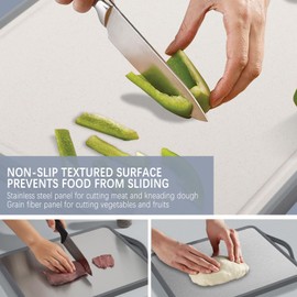 Cutting Board, Food Grade Stainless Steel/Wheat Straw PP Cutting Boards,Juice Groove, Dishwasher Safe