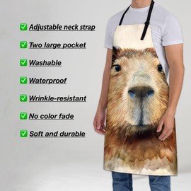 Turamurra Capybara Apron for Men Women, Kitchen Cooking Bib with Adjustable Neck and Front Pocket, Animal Chef Apron for Home, BBQ, Baking, Gardening, Gifts for Mom Dad