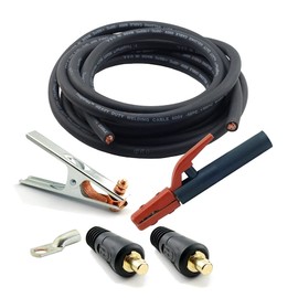 WeldingCity 25-ft 2-AWG USA-made Heavy Duty Welding Cable with Work Clamp, Stick Electrode Holder Stinger and Dinse Connector Plug for Welder Whip Lead