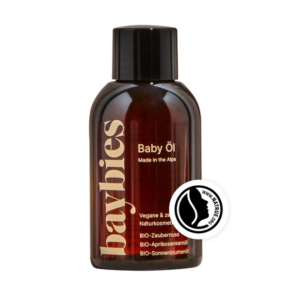 BAYBIES® Baby Care Oil, Certified Natural Cosmetics, Vegan Baby Oil for Care, Cleaning & Massage, Gift Idea for Baby Shower, 100 ml