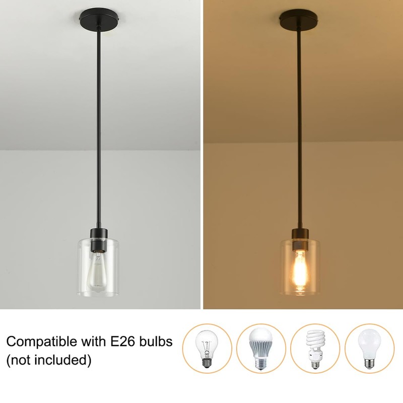 KLSS Black Pendant Lights Kitchen Island,Modern Farmhouse Glass Pendant Light,Light