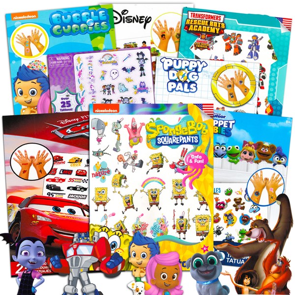 Kids Temporary Tattoos for Girls Boys Bulk Assortment ~ Bundle Includes 200 Kids Temporary Tattoos Featuring Spongebob, Rescue Bots, Cars, and More (Kids Party Favors Party Supplies)